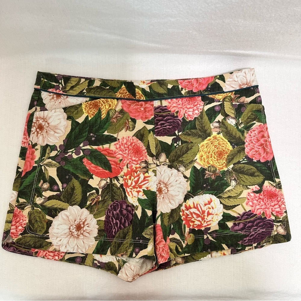 Anthropologie Elevenses Floral Print Shorts - Green, Pink, Purple size 14 EUC